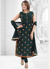 Green N F CHURIDAR 06 Stylish Festive Wear Designer Worked Readymade Salwar Suit Collection N F C 172 BOTTLE GREEN